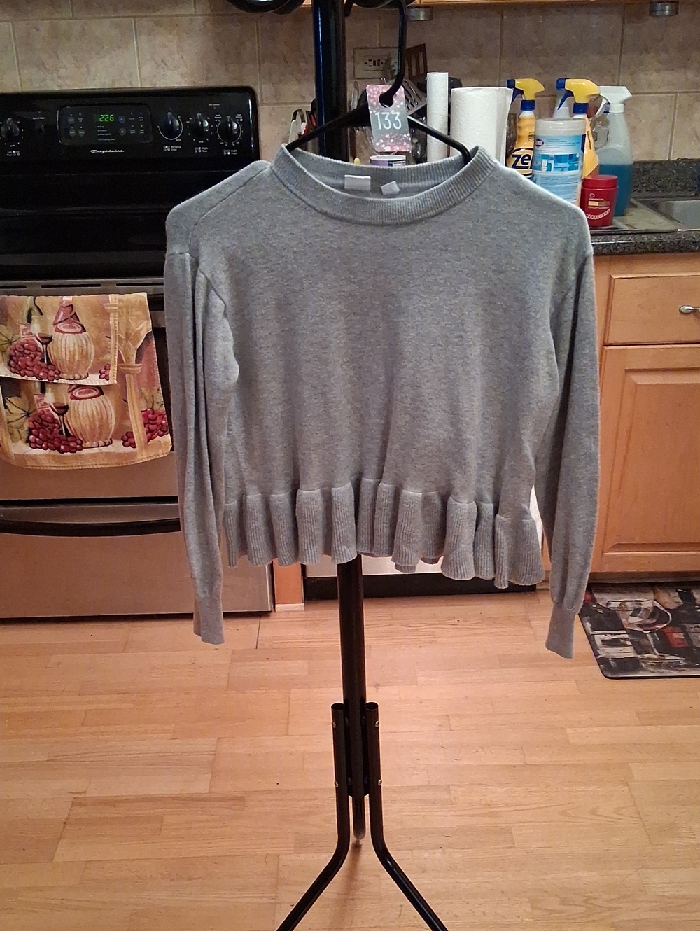 GAP Light Gray Ruffle Peplum Hem Pullover Sweater
